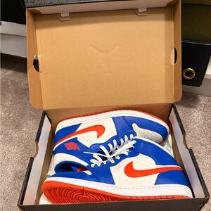 Jordan Air 1 Mid in Game Royal and Rush Orange
